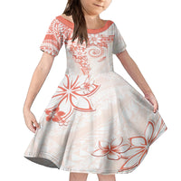 Polynesian Pattern With Plumeria Flowers Family Matching Off Shoulder Short Dress and Hawaiian Shirt Orange Peach