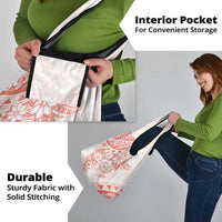 Polynesian Pattern With Plumeria Flowers Grocery Bag Orange Peach