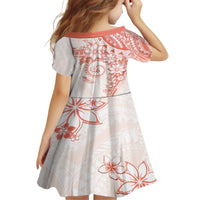 Polynesian Pattern With Plumeria Flowers Kid Short Sleeve Dress Orange Peach