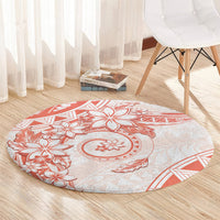 Polynesian Pattern With Plumeria Flowers Round Carpet Orange Peach LT05 - Polynesian Pride
