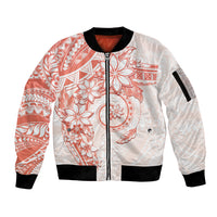Polynesian Pattern With Plumeria Flowers Sleeve Zip Bomber Jacket Orange Peach