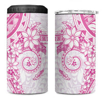 Pink Polynesian Pattern With Plumeria Flowers 4 in 1 Can Cooler Tumbler