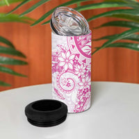 Pink Polynesian Pattern With Plumeria Flowers 4 in 1 Can Cooler Tumbler