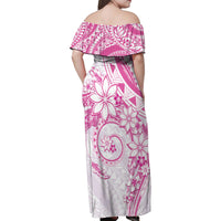 Polynesian Pattern With Plumeria Flowers Family Matching Off Shoulder Maxi Dress and Hawaiian Shirt Pink