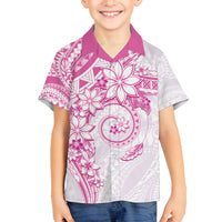 Polynesian Pattern With Plumeria Flowers Family Matching Tank Maxi Dress and Hawaiian Shirt Pink
