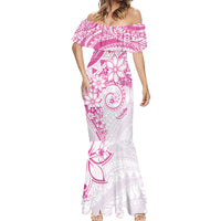 Polynesian Pattern With Plumeria Flowers Mermaid Dress Pink LT05 - Polynesian Pride