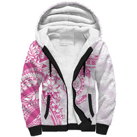 Polynesian Pattern With Plumeria Flowers Sherpa Hoodie Pink
