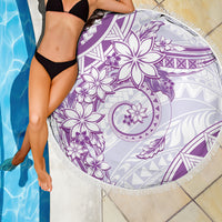 Polynesian Pattern With Plumeria Flowers Beach Blanket Purple