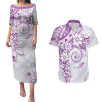 Polynesian Pattern With Plumeria Flowers Couples Matching Puletasi and Hawaiian Shirt Purple LT05 Purple - Polynesian Pride