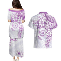 Polynesian Pattern With Plumeria Flowers Couples Matching Puletasi and Hawaiian Shirt Purple LT05 - Polynesian Pride