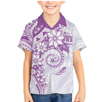 Polynesian Pattern With Plumeria Flowers Family Matching Mermaid Dress and Hawaiian Shirt Purple