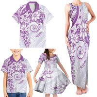 Polynesian Pattern With Plumeria Flowers Family Matching Tank Maxi Dress and Hawaiian Shirt Purple
