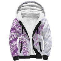 Polynesian Pattern With Plumeria Flowers Sherpa Hoodie Purple