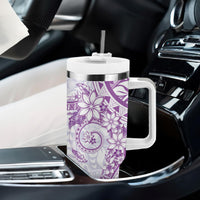 Purple Polynesian Pattern With Plumeria Flowers Tumbler With Handle