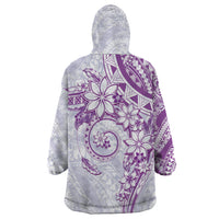Polynesian Pattern With Plumeria Flowers Wearable Blanket Hoodie Purple