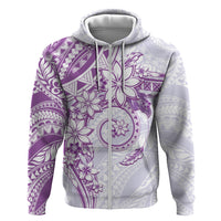 Polynesian Pattern With Plumeria Flowers Zip Hoodie Purple