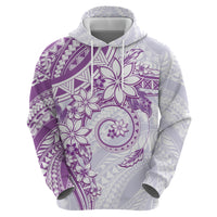 Polynesian Pattern With Plumeria Flowers Zip Hoodie Purple