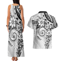 Polynesian Pattern With Plumeria Flowers Couples Matching Tank Maxi Dress and Hawaiian Shirt White