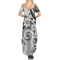 Polynesian Pattern With Plumeria Flowers Family Matching Summer Maxi Dress and Hawaiian Shirt White