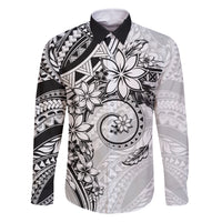 Polynesian Pattern With Plumeria Flowers Family Matching Tank Maxi Dress and Hawaiian Shirt White