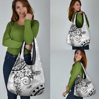 Polynesian Pattern With Plumeria Flowers Grocery Bag White