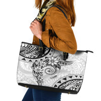 Polynesian Pattern With Plumeria Flowers Leather Tote Bag White
