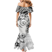 Polynesian Pattern With Plumeria Flowers Mermaid Dress White LT05 - Polynesian Pride