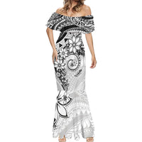 Polynesian Pattern With Plumeria Flowers Mermaid Dress White LT05 - Polynesian Pride
