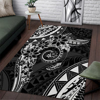 Polynesian Pattern With Plumeria Flowers Area Rug Black