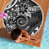 Polynesian Pattern With Plumeria Flowers Beach Blanket Black