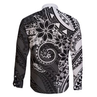 Polynesian Pattern With Plumeria Flowers Family Matching Long Sleeve Bodycon Dress and Hawaiian Shirt Black
