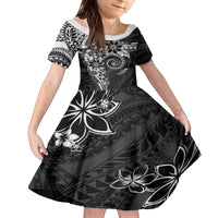 Polynesian Pattern With Plumeria Flowers Family Matching Tank Maxi Dress and Hawaiian Shirt Black