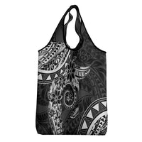 Polynesian Pattern With Plumeria Flowers Grocery Bag Black