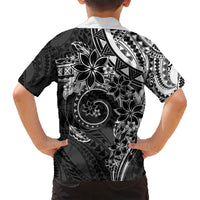 Polynesian Pattern With Plumeria Flowers Kid Hawaiian Shirt Black LT05 - Polynesian Pride