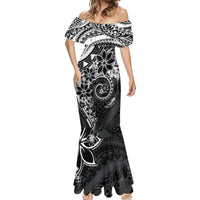 Polynesian Pattern With Plumeria Flowers Mermaid Dress Black LT05 - Polynesian Pride