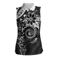 Polynesian Pattern With Plumeria Flowers Women Sleeveless Polo Shirt Black
