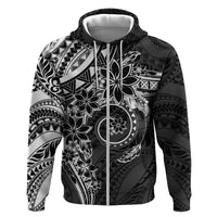 Polynesian Pattern With Plumeria Flowers Zip Hoodie Black