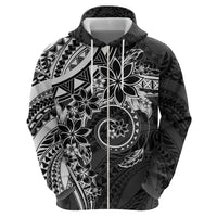 Polynesian Pattern With Plumeria Flowers Zip Hoodie Black