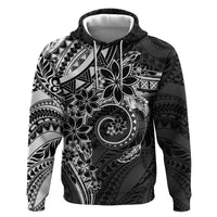 Polynesian Pattern With Plumeria Flowers Zip Hoodie Black