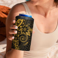 Gold Polynesian Pattern With Plumeria Flowers 4 in 1 Can Cooler Tumbler