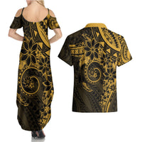 Polynesian Sunset Plumeria Couples Matching Summer Maxi Dress and Hawaiian Shirt Gold Polynesian Tattoo LT05 - Polynesian Pride