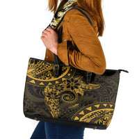 Polynesian Sunset Plumeria Leather Tote Bag Gold Polynesian Tattoo