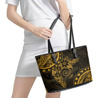 Polynesian Sunset Plumeria Leather Tote Bag Gold Polynesian Tattoo