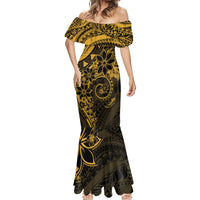 Polynesian Sunset Plumeria Mermaid Dress Gold Polynesian Tattoo LT05 - Polynesian Pride