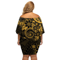 Polynesian Sunset Plumeria Off Shoulder Short Dress Gold Polynesian Tattoo LT05 - Polynesian Pride