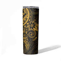 Gold Polynesian Pattern With Plumeria Flowers Skinny Tumbler