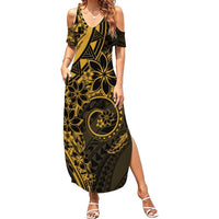 Polynesian Sunset Plumeria Summer Maxi Dress Gold Polynesian Tattoo LT05 Women Gold - Polynesian Pride