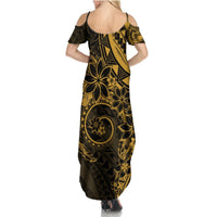 Polynesian Sunset Plumeria Summer Maxi Dress Gold Polynesian Tattoo LT05 - Polynesian Pride