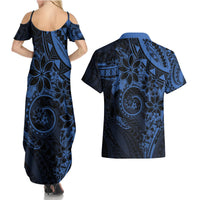 Polynesian Sunset Plumeria Couples Matching Summer Maxi Dress and Hawaiian Shirt Navy Polynesian Tattoo