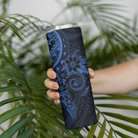 Navy Polynesian Pattern With Plumeria Flowers Skinny Tumbler